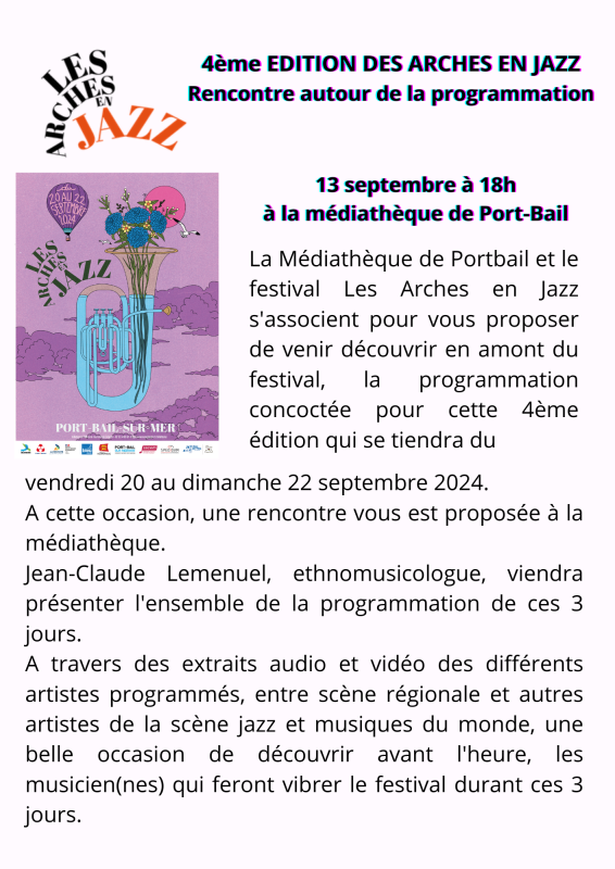 Les Arches en Jazz  la mdiathque le 13 septembre   